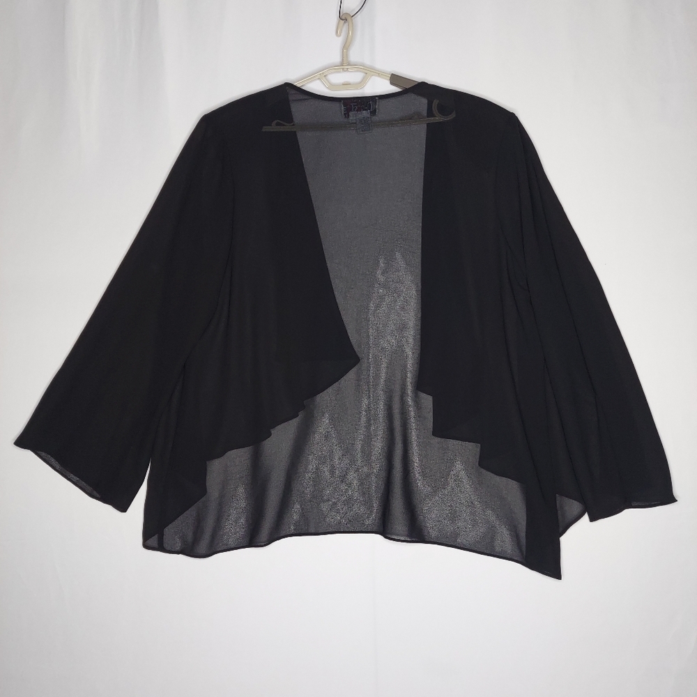 Christie California 90s Vtg Chiffon Cardigan Shrug Women 22 Black Open Long Slv - Picture 2 of 7
